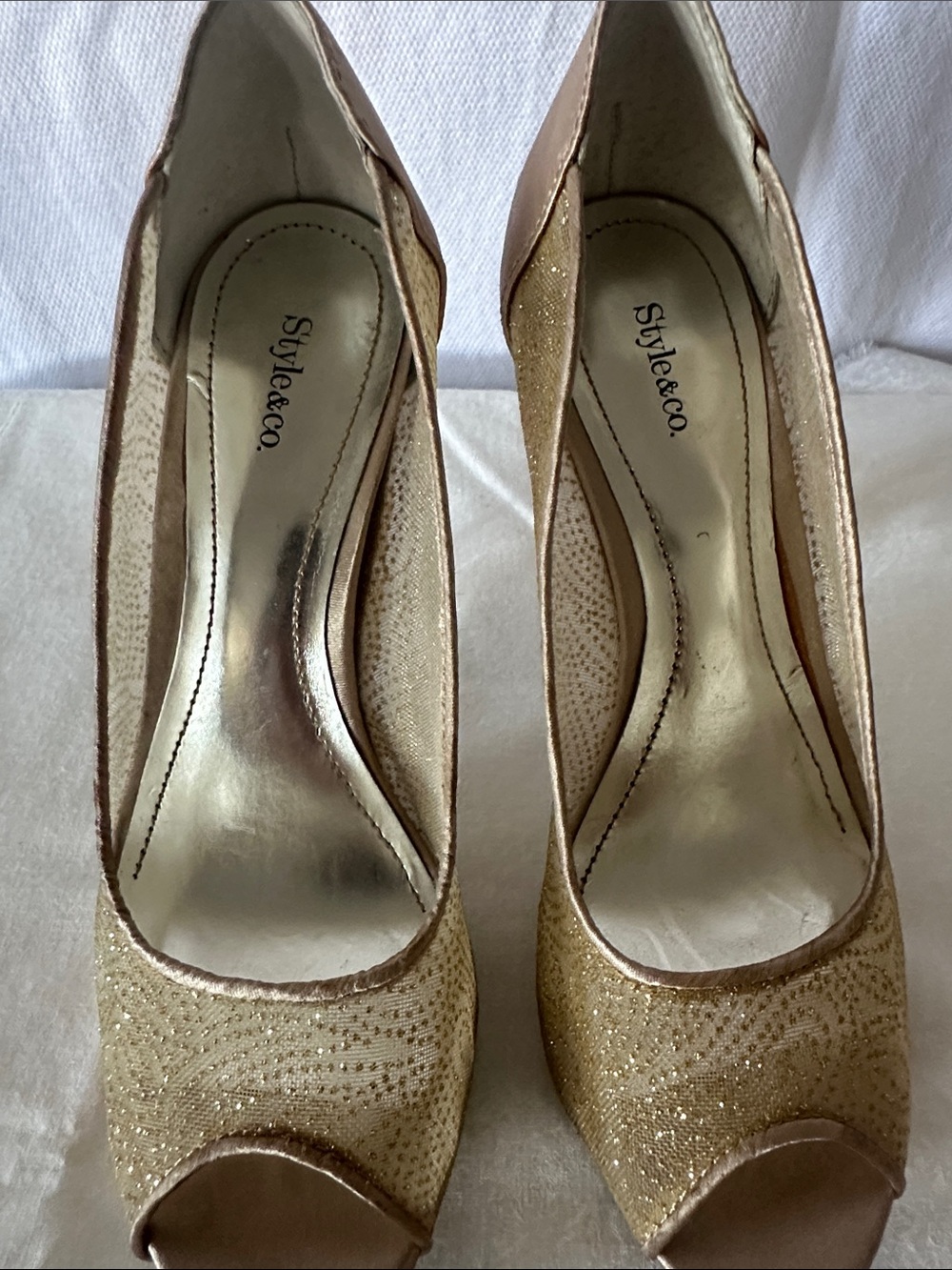 Style & Co. Gold Peep-Toe Pump Heels